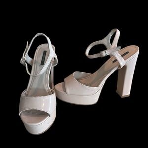 Off white patent leather open toe platform ankle strap heels platforms 8